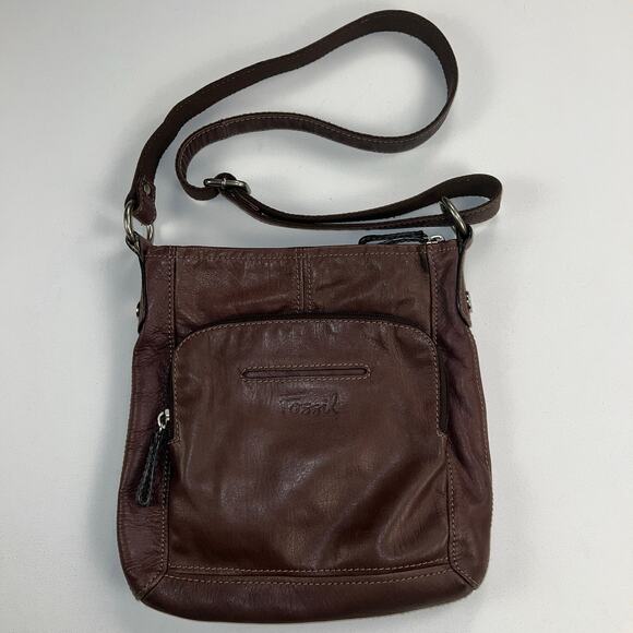 Fossil Hanover Square Crossbody Leather Messenger Bag Rich Brown Multipocket - Picture 1 of 15